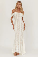 Enigma Off-Shoulder Maxi Dress Lace Cream