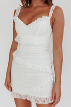 La Vida Frill Trim Off-Shoulder Mini Dress White