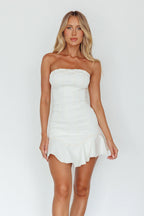 Cathlin Strapless Ruffle Hem Dress White