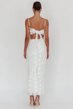 Casi Palm Tree Embroidered Maxi Skirt White