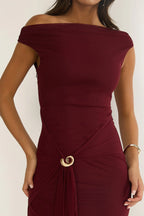 Lyssia Off-Shoulder Waist Sash Maxi Dress Cherry
