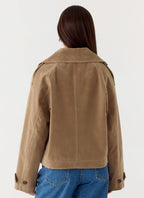 Evan Faux Suede Short Trench Jacket - Tan