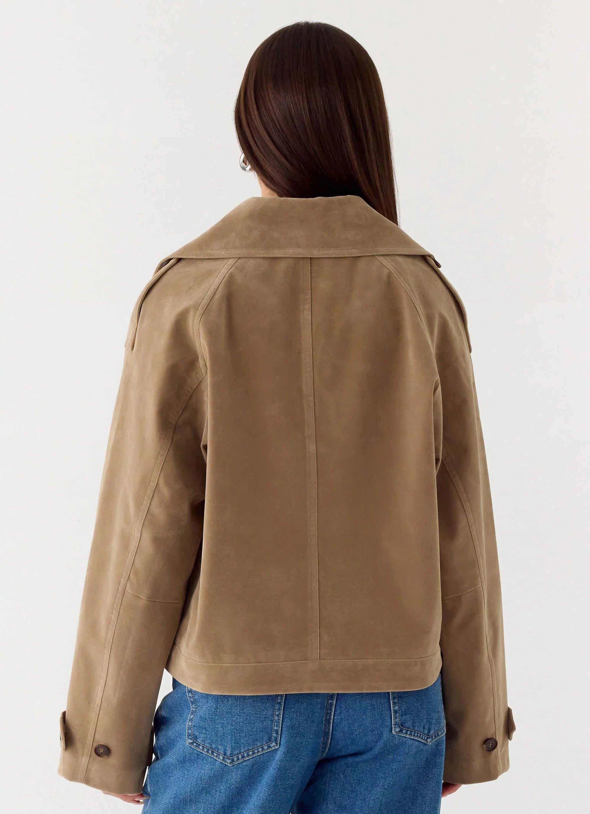 Evan Faux Suede Short Trench Jacket - Tan