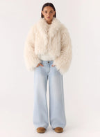 Virginia Cropped Faux Fur Jacket - Ivory