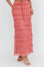 Helios Shirred Sequin Maxi Skirt Rose