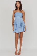 Veda Strapless Ruffle Mini Dress Blue