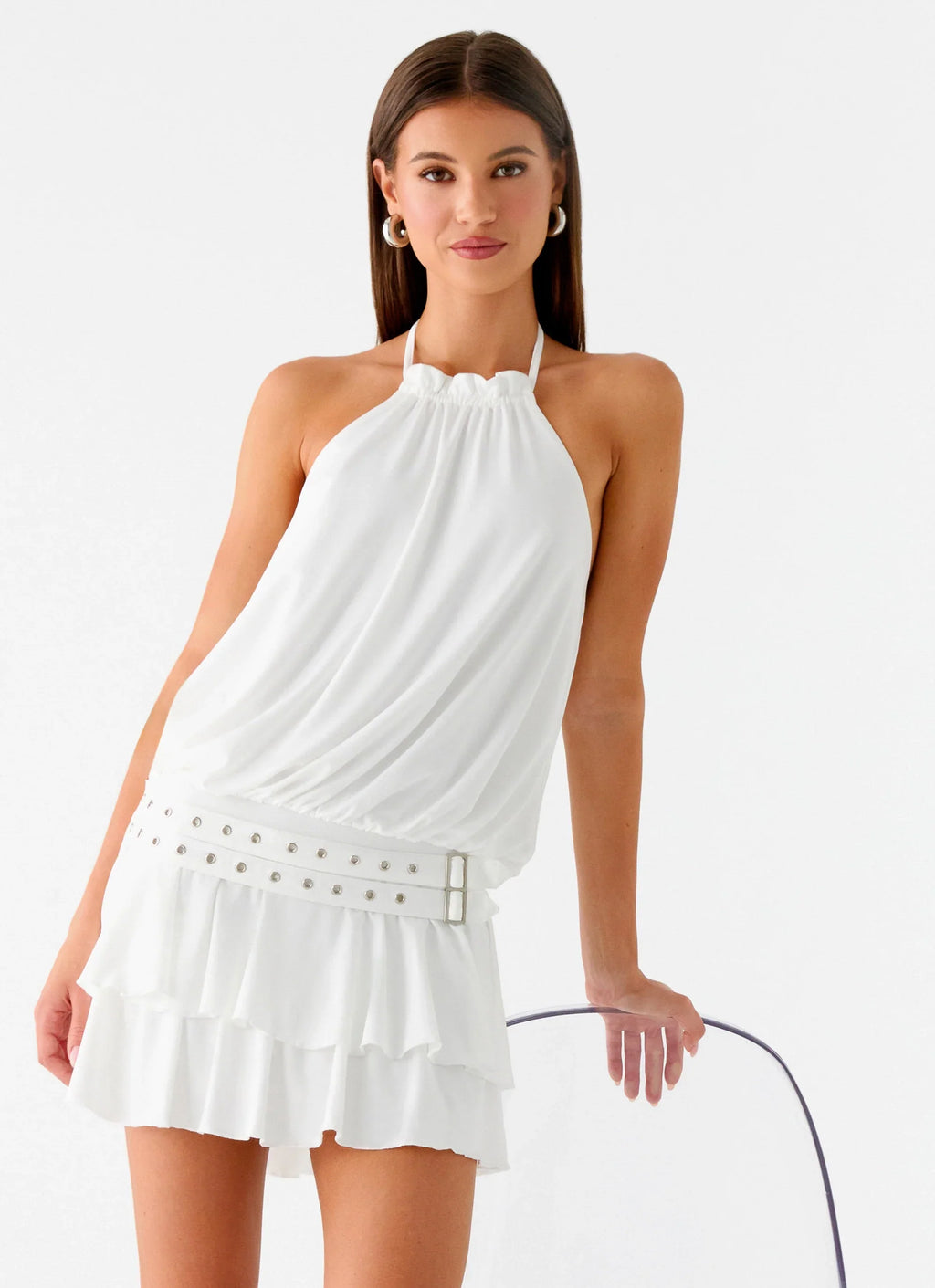 Dopamine Belt Mini Dress - White