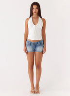 Justin Low Rise Denim Shorts - Vintage Blue Bleach Wash