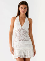 Alysha Halter Lace Mini Dress - Cream