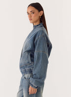 Waylon Denim Bomber Jacket - Mid Wash Blue
