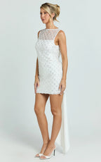 Gianna Mini Dress - High Neck Shift Dress in Ivory