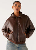 Outlands Faux Leather Bomber Jacket - Chocolate