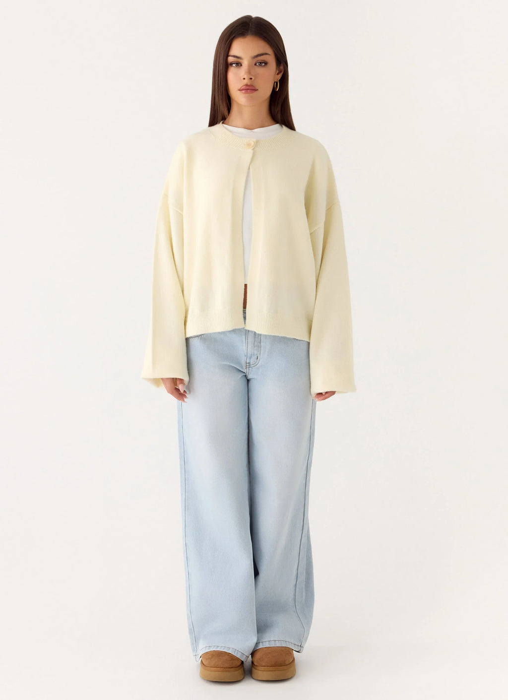 Annie One Button Cardigan - Ivory Cream