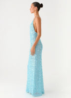 Ocean Views Sequin Maxi Dress - Blue