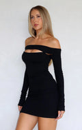 Don't Tempt Me Long Sleeve Mini Dress Black