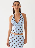 Ask You Twice Top - Blue Mocha Dot