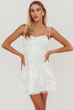 Arc Tied Straps Floral Mini Dress White