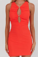 Piece Of Heaven Sleeveless Keyhole Mesh Mini Dress Red
