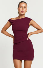 Vilma Mini Dress - One Shoulder Bodycon Dress in Wine