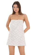 3D Floral Shift Dress in White