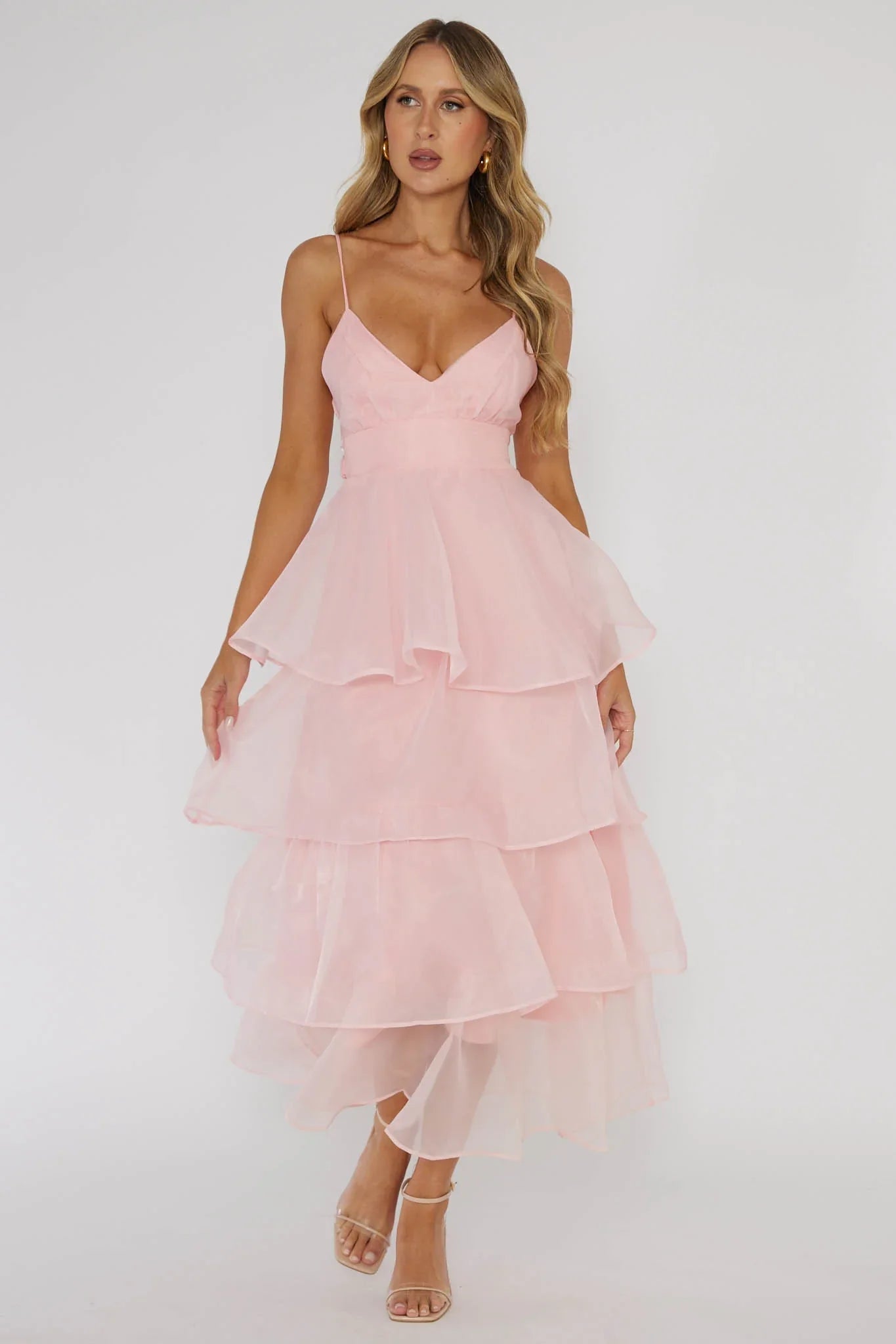 Made For You Tiered Ruffle Midi Dress Pink