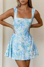 Clio Side Flare Hem Mini Dress Blue