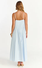 Estelle Maxi Dress - V Neck Pleated Dress in Blue