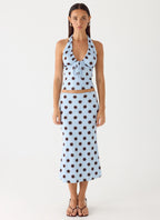 Ask You Twice Top - Blue Mocha Dot
