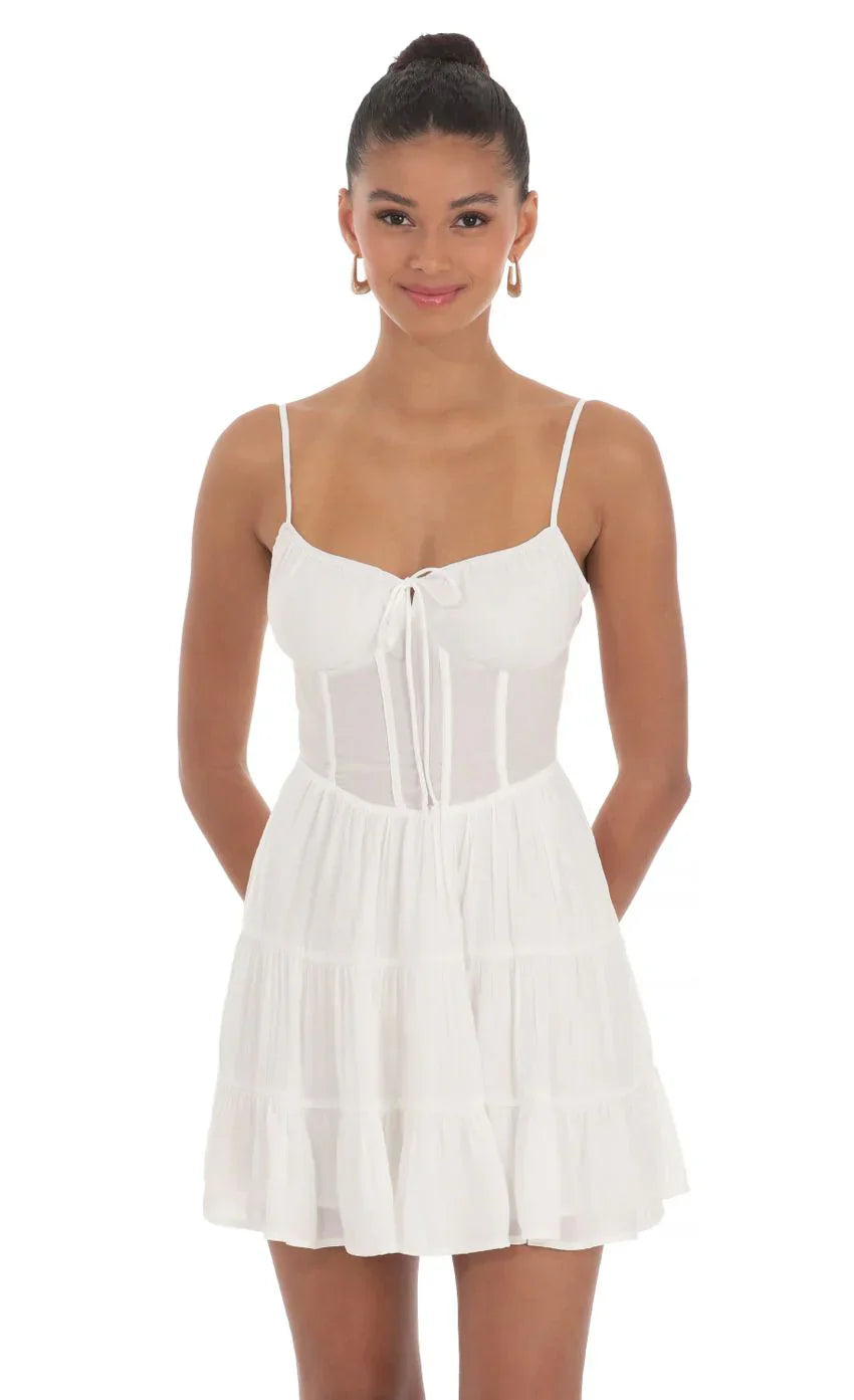Corset A-line Dress in White