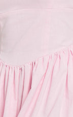 Morris Midi Dress - Linen Scoop Neck Gathered Dress in Pink
