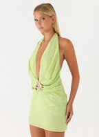 Laurie Beaded Flower Mini Dress - Lime