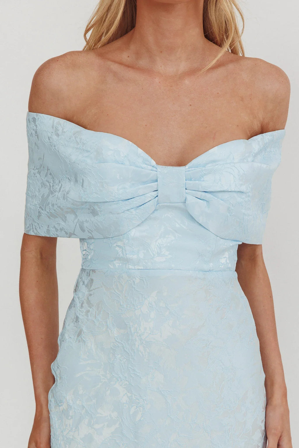Fairytales Off-Shoulder Jacquard Maxi Dress Blue