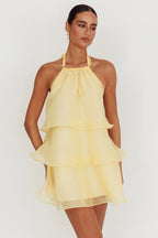 Tulips Tiered Halterneck Mini Dress Lemon