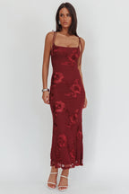 Kaela Tied Shoulder Maxi Dress Embellished Wine