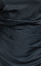 Rumi Midi Dress - Rushed Bodiest Satin Dress in Navy