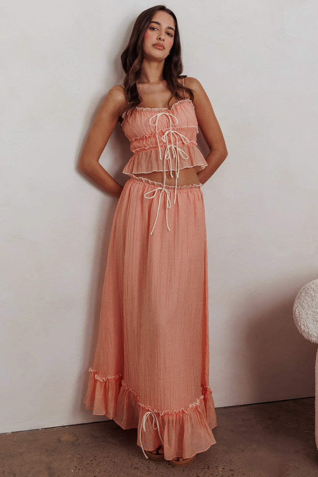 Maidens Tie Detail Overlock Top Apricot