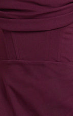Marcel Maxi Dress - Off Shoulder Corset High Split Dress in Wine