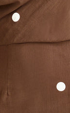 Cia Maxi Dress - Tipped Shoulder Linen Polkadot Dress in Chocolate