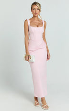 Karlie Maxi Dress - Scoop Neck Fitted Dress in Pink