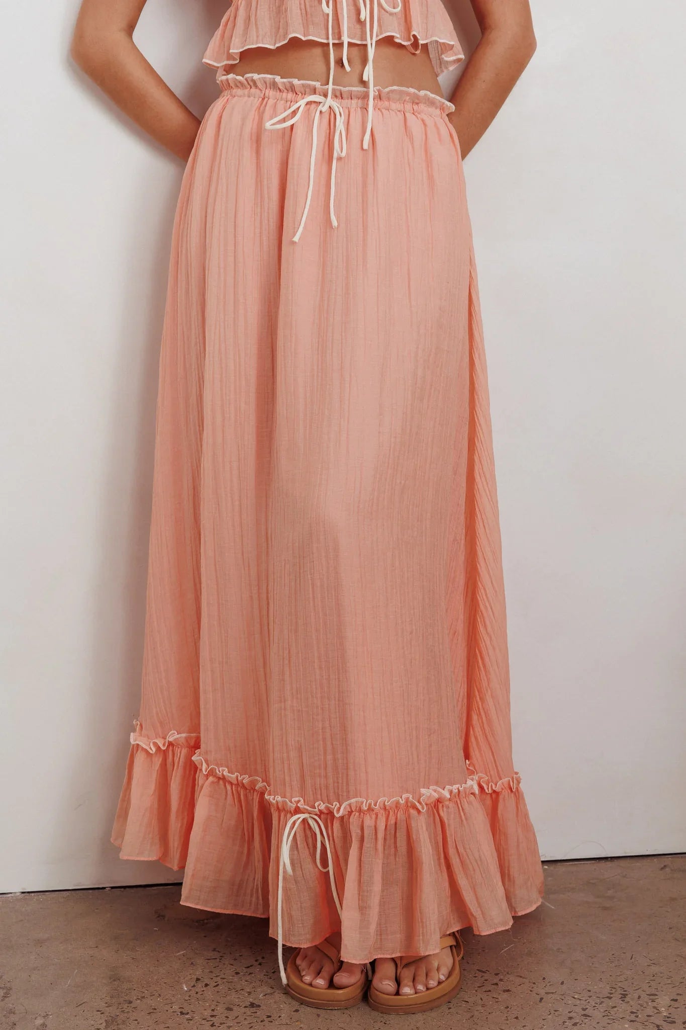 Maidens Tie Detail Overlock Maxi Skirt Apricot