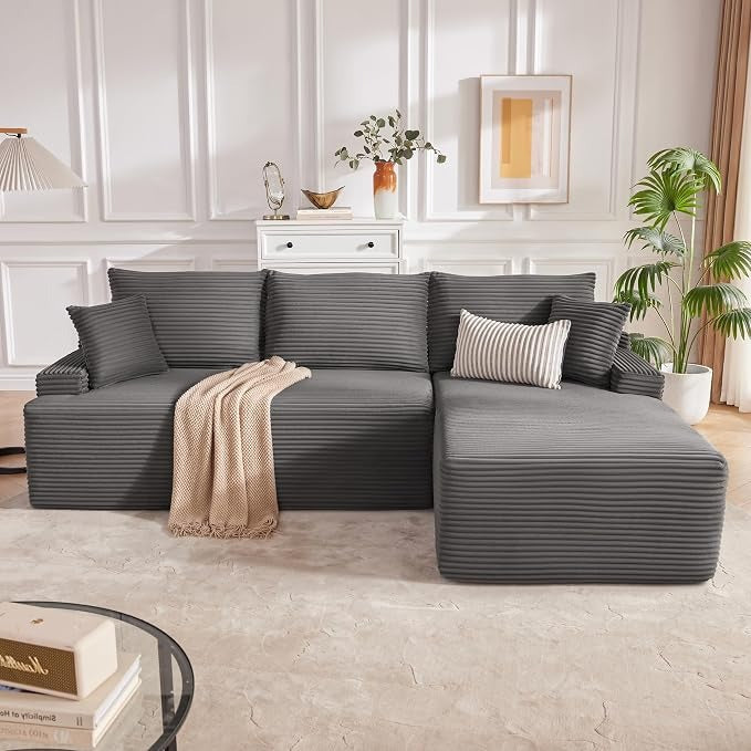 Cloud-style modular sofa, armless living room sofa, camel | L-shaped modular design, right-facing chaise, deep seating with back support, kid- and pet-friendly, suitable for apartments and living rooms