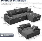 Cloud-style modular sofa, armless living room sofa, camel | L-shaped modular design, right-facing chaise, deep seating with back support, kid- and pet-friendly, suitable for apartments and living rooms