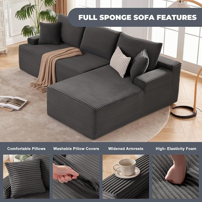 Cloud-style modular sofa, armless living room sofa, camel | L-shaped modular design, right-facing chaise, deep seating with back support, kid- and pet-friendly, suitable for apartments and living rooms