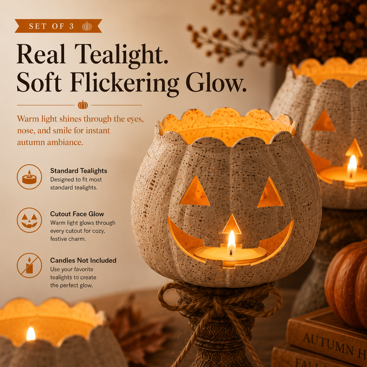 Rustic White Halloween Tealight Candle Holders
